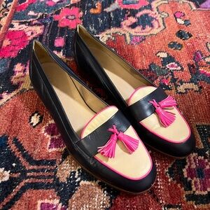 J Crew Biella Tassel Loafers In Navy and Pink  Size 8.5 Style 45914